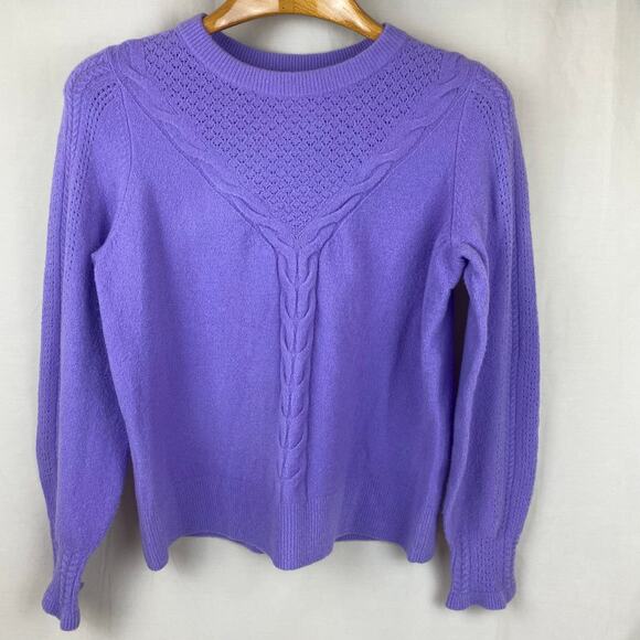 Talbots Petite Medium Purple Stretchy Cable Knit Sweater Braided Detail - Picture 1 of 7